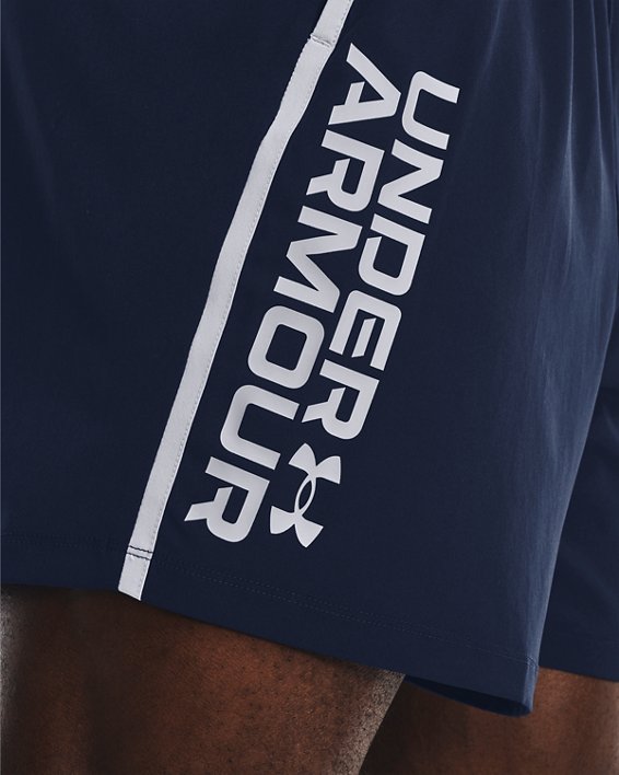 Men's UA Qualifier 5" Wordmark Shorts in Blue image number 6